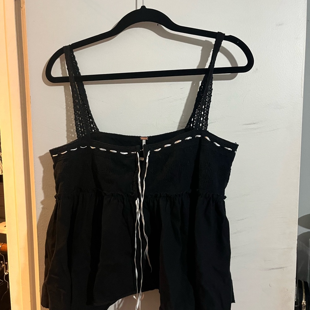 Free People Black Crochet Strap Tank Top